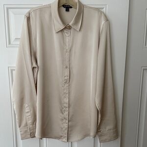 Ralph Lauren Cream Satin Button-Up Blouse